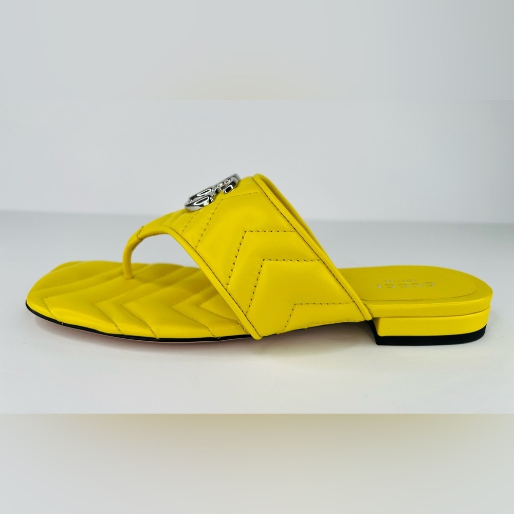 Gucci Marmont Double G Chevron GG Logo Yellow Thong Flat Sandals Size EU 37 - Picture 10 of 11